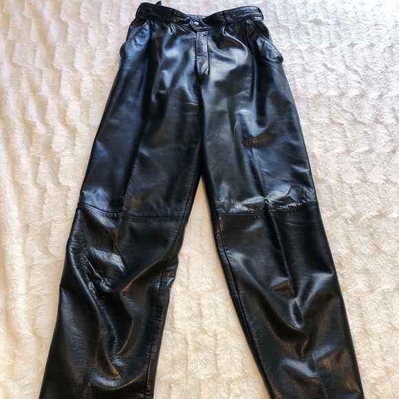 Classic black leather straight leg pants - Picture 1 of 7